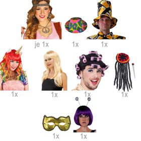 Übersicht über die Einzelteile in einem braunen Koffer mit dem Hinweis, dass es insgesamt 12 Accessoires sind.