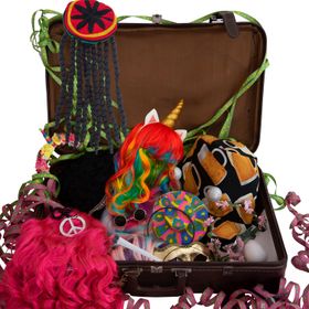 Übersicht über die Einzelteile in einem braunen Koffer mit dem Hinweis, dass es insgesamt 12 Accessoires sind.