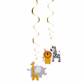 Safari Elefant Löwe & Co. Party-Set Kindergeburtstag, 36-tlg. Geburtstag Deko Tischdeko Dschungel Party-Deko Mottoparty Fasching Schuleingang Luftballons Deckenhänger Party-Set Safari von Vorne