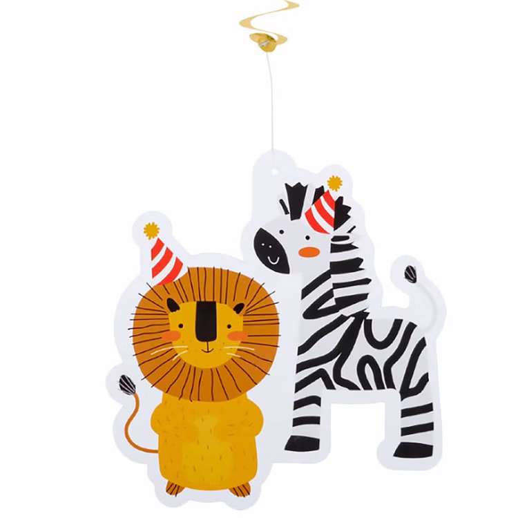 Safari Elefant Löwe & Co. Party-Set Kindergeburtstag, 36-tlg. Geburtstag Deko Tischdeko Dschungel Party-Deko Mottoparty Fasching Schuleingang Luftballons Deckenhänger Party-Set Safari von Vorne