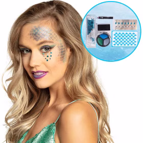 Meerjungfrau Schmink-Set 6-tlg. Make-Up inkl. Schablone und Glitter Kostüm-Zubehör Nixe Neptunfest Gesichter schminken für Erwachsene und Kinder Kinderschminken Fasching Karneval Mottoparty Meerjungfrau Schmink-Set 6-tlg. Make-Up inkl. Schablone und Glitter Kostüm-Zubehör Nixe Neptunfest Gesichter schminken für Erwachsene und Kinder Kinderschminken Fasching Karneval Mottoparty