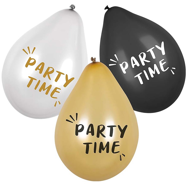 Luftballons Party Time schwarz gold weiß 6 Stück Party-Deko
