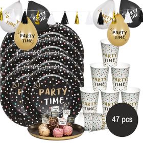 Party Time Party-Set Geburtstag Mottoparty Silvester Tischdeko 47-tlg. Party-Deko Deko Feier Mottoparty Celebrate