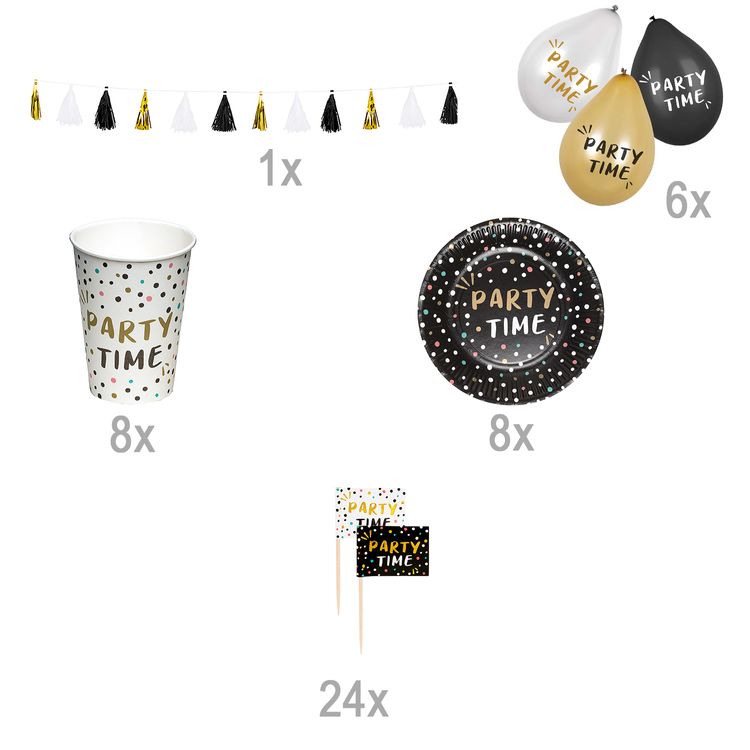 Party Time Party-Set Geburtstag Mottoparty Silvester Tischdeko 47-tlg. Party-Deko Deko Feier Mottoparty Celebrate