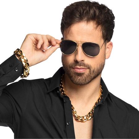 Pimp Kostüm Zubehör-Set Bling Bling Halskette Armband & Brille für Herren
