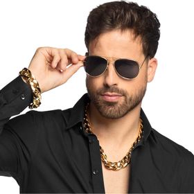 Pimp Kostüm Zubehör-Set Bling Bling Halskette Armband und Brille für Herren Prolet Rapper Accessoire 80er Jahre Mottoparty Fasching Karneval Kostüm-Zubehör