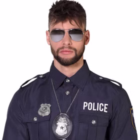Polizei Kostüm-Zubehör Set Brille Halskette & Polizeimarke für Erwachsene Accessoire Polizist Berufe Fasching Karneval Mottoparty