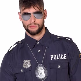 Polizei Kostüm-Zubehör Set Brille Halskette & Polizeimarke für Erwachsene Accessoire Polizist Berufe Fasching Karneval Mottoparty