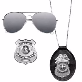 Polizei Kostüm-Zubehör Set Brille Halskette & Polizeimarke für Erwachsene Accessoire Polizist Berufe Fasching Karneval Mottoparty