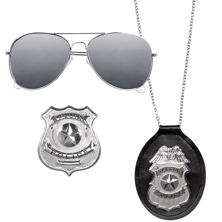Polizei Kostüm-Zubehör Set Brille Halskette & Polizeimarke für Erwachsene Polizei Kostüm-Zubehör Set Brille Halskette & Polizeimarke für Erwachsene Accessoire Polizist Berufe Fasching Karneval Mottoparty