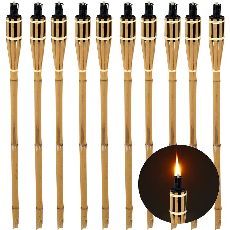 Bambusfackel 10 Stück Gartenfackeln mit Docht 90cm Outdoor-Fackel Deko Bambusfackel 10 Stück Gartenfackeln mit Docht je 90 cm lang Outdoor-Fackel Deko