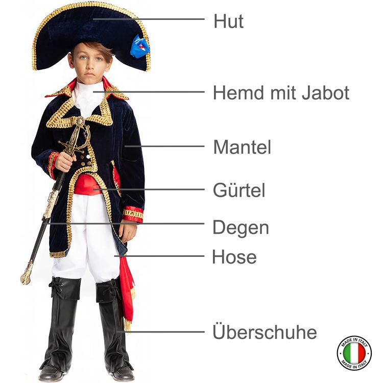 Napoleon Kostüm Bonaparte Deluxe inkl. Schwert für Kinder 9-10 Jahre Uniform Fasching Karneval Mottoparty Andere Länder Historisch
