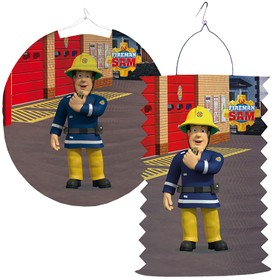 Feuerwehrmann Sam Lampion 25 cm inkl. Laternenstab aus Holz mit LED-Licht Lampionumzug St. Martin Laternenumzug Kindergeburtstag Kinderfasching Halloween