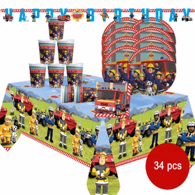Feuerwehrmann Sam Party-Set Kindergeburtstag 34-tlg. Party-Deko Party-Geschirr TV-Held Geburtstag Deko Mottoparty Deko-Zubehör Tisch-Deko für Kinder