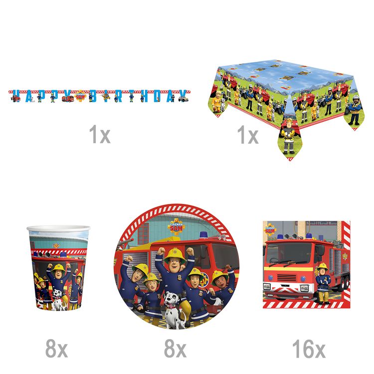 Feuerwehrmann Sam Party-Set Kindergeburtstag 34-tlg. Party-Deko Party-Geschirr TV-Held Geburtstag Deko Mottoparty Deko-Zubehör Tisch-Deko für Kinder