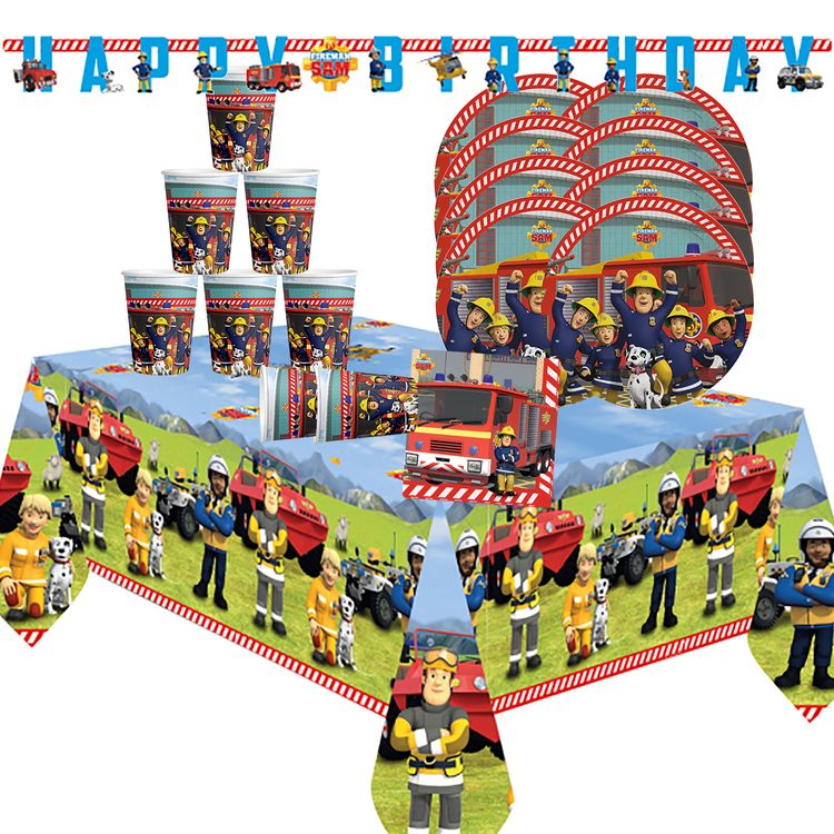 Feuerwehrmann Sam Party-Set Kindergeburtstag 34-tlg. Party-Deko Party-Geschirr TV-Held Geburtstag Deko Mottoparty Deko-Zubehör Tisch-Deko für Kinder