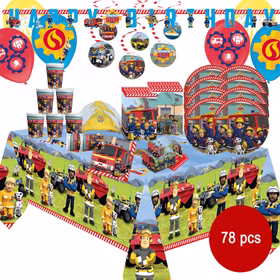XXL Feuerwehrmann Sam Party-Set Kindergeburtstag 78-tlg. Party-Deko Tisch-Deko Geburtstag Mottoparty Kinderfasching Feuerwehr Serien-Held