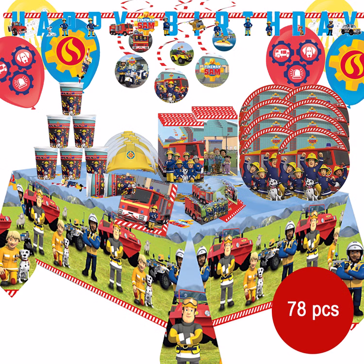 XXL Feuerwehrmann Sam Party-Set Kindergeburtstag 78-tlg. Party-Deko Tisch-Deko Geburtstag Mottoparty Kinderfasching Feuerwehr Serien-Held XXL Feuerwehrmann Sam Party-Set Kindergeburtstag 78-tlg. Party-Deko Tisch-Deko Geburtstag Mottoparty Kinderfasching Feuerwehr Serien-Held