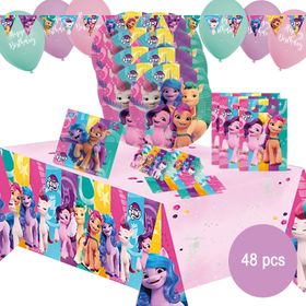 XXL My Little Pony Party-Set Kindergeburtstag 48-tlg. Party-Deko Tischdeko Party-Geschirr TV-Held Geburtstag Deko Mottoparty Deko-Zubehör Pferde Tisch-Deko für Mädchen