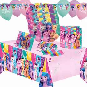 v XXL My Little Pony Party-Set Kindergeburtstag 48-tlg. Party-Deko Tischdeko Party-Geschirr TV-Held Geburtstag Deko Mottoparty Deko-Zubehör Pferde Tisch-Deko für Mädchen