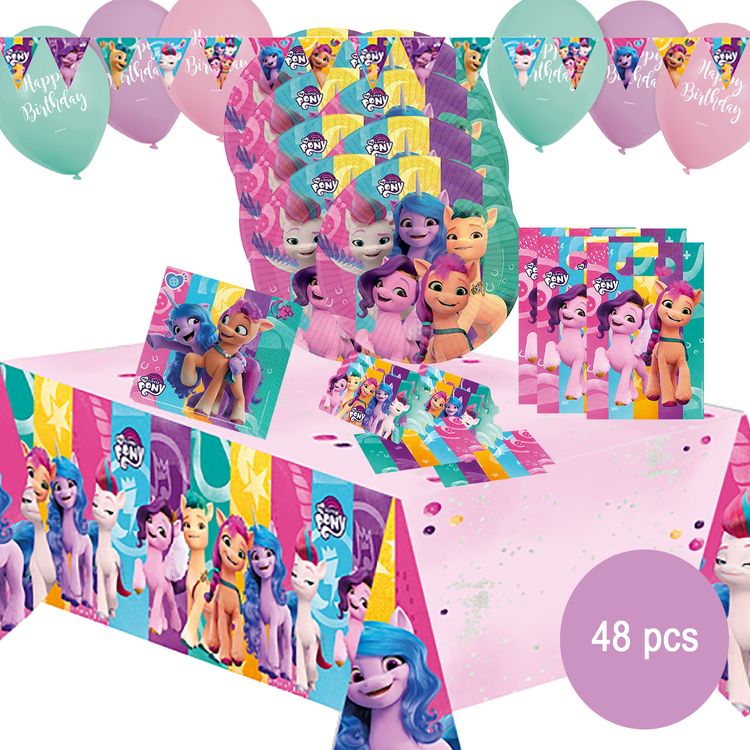 XXL My Little Pony Party-Set Kindergeburtstag 48-tlg. Party-Deko Tischdeko Party-Geschirr TV-Held Geburtstag Deko Mottoparty Deko-Zubehör Pferde Tisch-Deko für Mädchen