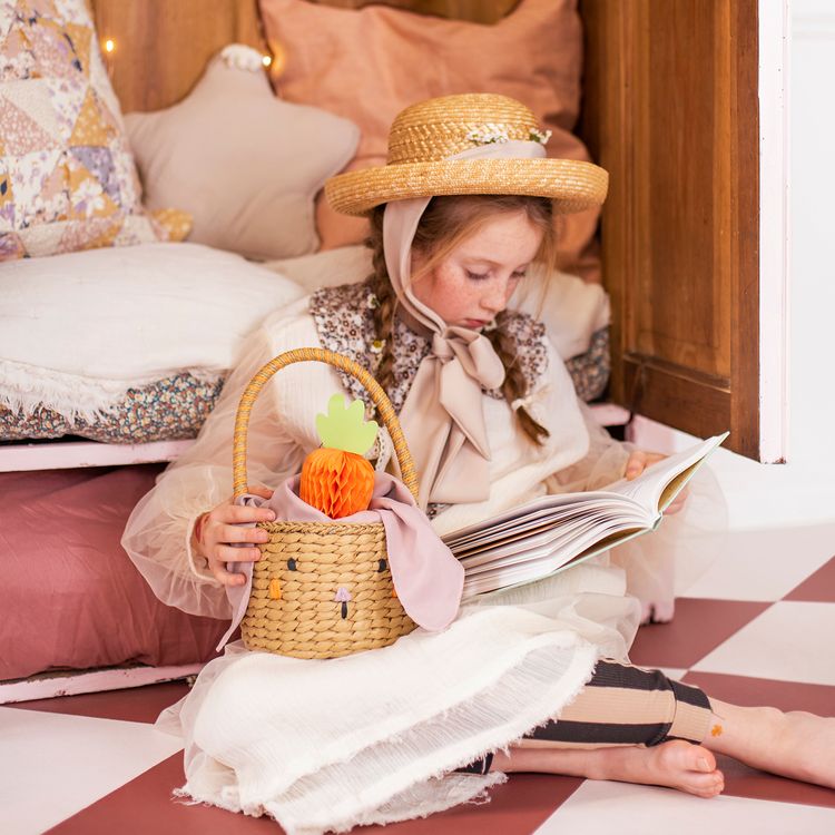 Osterkorb Hasenkörbchen mit Stoffohren 28 x 17 cm zum Eier sammeln Ostern Osterfest Osterhase Osternest für Kinder Deko-Zubehör Dekoration Tischdeko