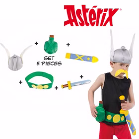 Asterix Zubehör-Set zum Kostüm 5 Teile für Kinder Fasching Karneval Mottoparty Asterix & Obelix Requisiten Accessoire Helm Gürtel Flasche Scheide Schwert