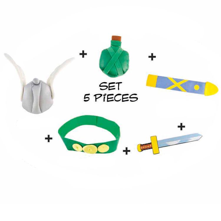 Asterix Zubehör-Set zum Kostüm 5 Teile für Kinder Fasching Karneval Mottoparty Asterix & Obelix Requisiten Accessoire Helm Gürtel Flasche Scheide Schwert