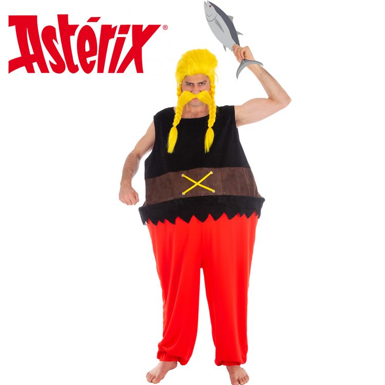 Verleihnix Kostüm Deluxe mit Perücke & Bart Asterix & Obelix für Herren Gr. M-XL gallischer Fischhändler Fasching Karneval Mottoparty Paar- und Gruppenkostüm Comic-Held