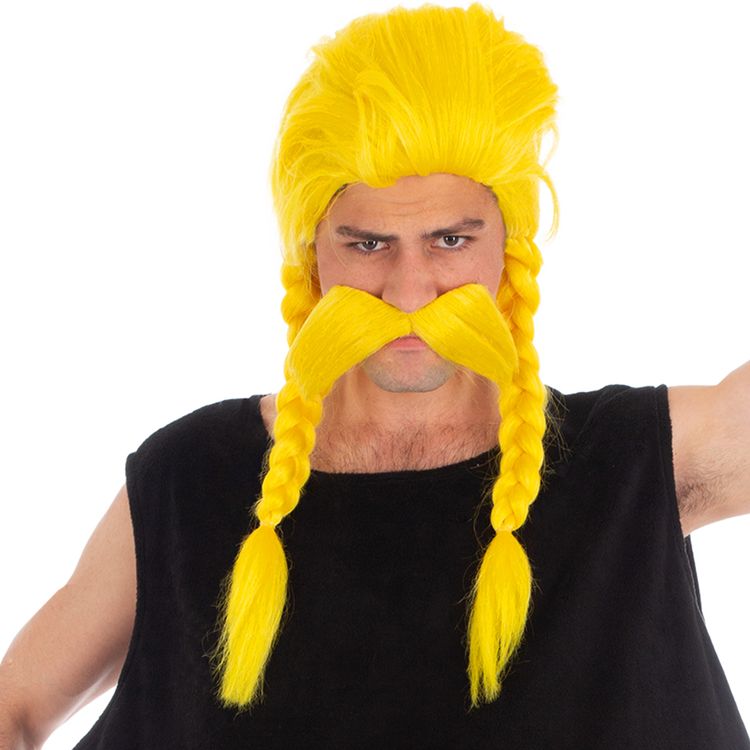 Verleihnix Kostüm Deluxe mit Perücke & Bart Asterix & Obelix für Herren Gr. M-XL gallischer Fischhändler Fasching Karneval Mottoparty Paar- und Gruppenkostüm Comic-Held