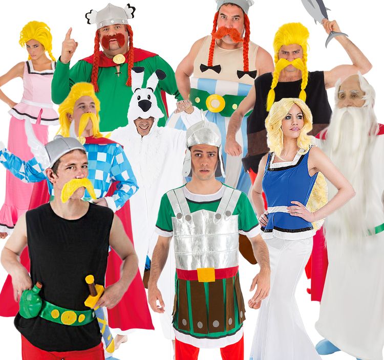 Verleihnix Kostüm Deluxe mit Perücke & Bart Asterix & Obelix für Herren Gr. M-XL gallischer Fischhändler Fasching Karneval Mottoparty Paar- und Gruppenkostüm Comic-Held