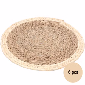Untersetzer 6er Platz-Set 38 cm rund aus Stroh abwischbar Tisch-Deko Esszimmer Esstisch Hochzeit Geburtstag Sommerfest Dekoration