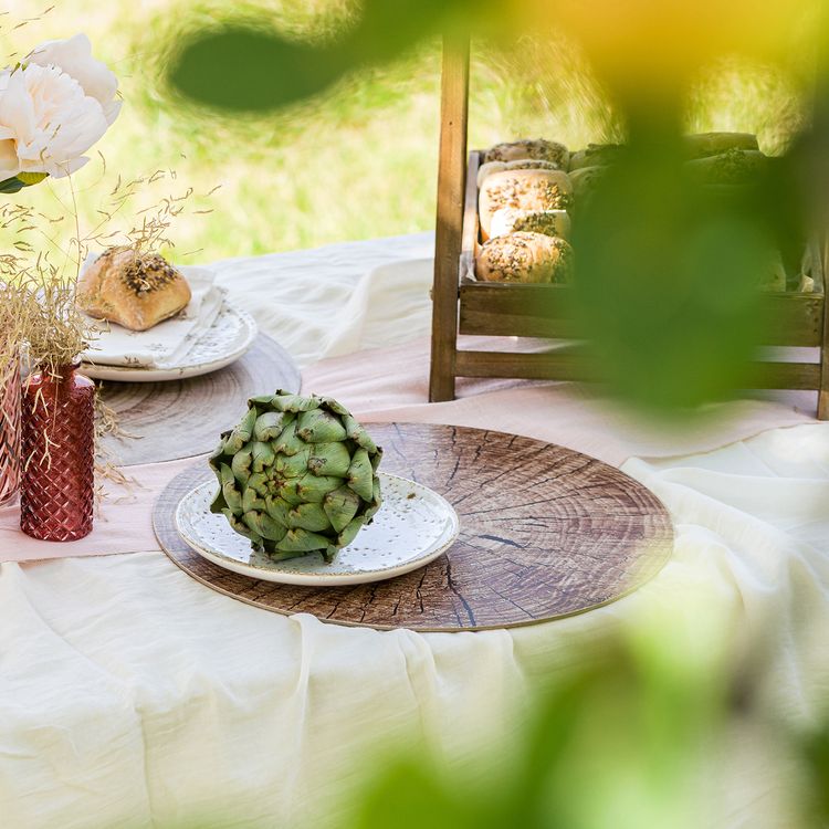 Untersetzer Holz-Optik 6er Platz-Set 38 cm rund abwischbar Tisch-Deko Untersetzer Holz-Optik 6er Platz-Set 38 cm rund abwischbar Tisch-Deko Hochzeit Geburtstag Sommerfest Dekoration Platz-Set