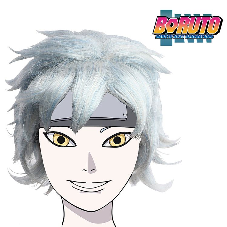 Mitsuki Perücke Manga weiß-hellblau Boruto Kostüm-Zubehör für Herren Naruto Next Generations Accessoire Fasching Karneval Manga-Frisur Cosplay Mottoparty