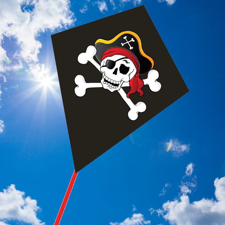 Drache Einleiner Pirat Totenkopf ab 4 Jahre 4 mm Fiberglas 73 x 60 cm Flugdrache Herbst Drachen steigen Ostsee Nordsee