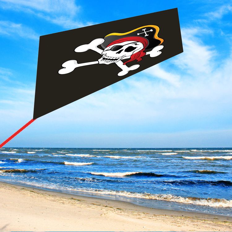 Drache Einleiner Pirat Totenkopf ab 4 Jahre 4 mm Fiberglas 73 x 60 cm Flugdrache Herbst Drachen steigen Ostsee Nordsee