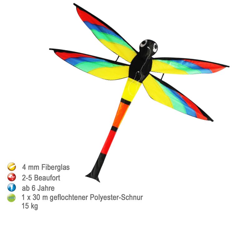 Drache Einleiner Lilly Libelle 3D 4mm Fiberglas 110x144 cm Flugdrache Drache Einleiner Libelle 3D ab 6 Jahre 4 mm Fiberglas 110 x 144 cm Flugdrache Herbst Drachen steigen Ostsee Nordsee