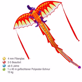 Drache Einleiner Drache Phoenix ab 6 Jahre 4 mm Fiberglas 191 x 102 cm Flugdrache Herbst Drachen steigen Ostsee Nordsee