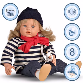 Puppe Merle 47 cm mit Sound Schnuller lange blonde Haare & Bekleidung Spielzeug für Kinder Spielpuppe Babypuppe Spielwaren Geschenk für Kinder Puppenmama
