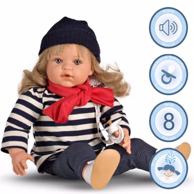 Puppe Merle 47 cm mit Sound Schnuller lange blonde Haare & Bekleidung Spielzeug für Kinder Spielpuppe Babypuppe Spielwaren Geschenk für Kinder Puppenmama