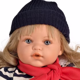 Puppe Merle 47 cm mit Sound Schnuller lange blonde Haare & Bekleidung Spielzeug für Kinder Spielpuppe Babypuppe Spielwaren Geschenk für Kinder Puppenmama