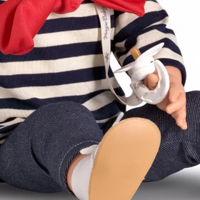 Puppe Merle 47 cm mit Sound Schnuller lange blonde Haare & Bekleidung Spielzeug für Kinder Spielpuppe Babypuppe Spielwaren Geschenk für Kinder Puppenmama