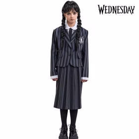 Wednesday Kostüm Schuluniform Wednesday Addams für Kinder Gr. 140-164 schwarz Lizenzkostüm Halloween Fasching Karneval Mottoparty Kinderfasching Gruppenkostüm Familienkostüm