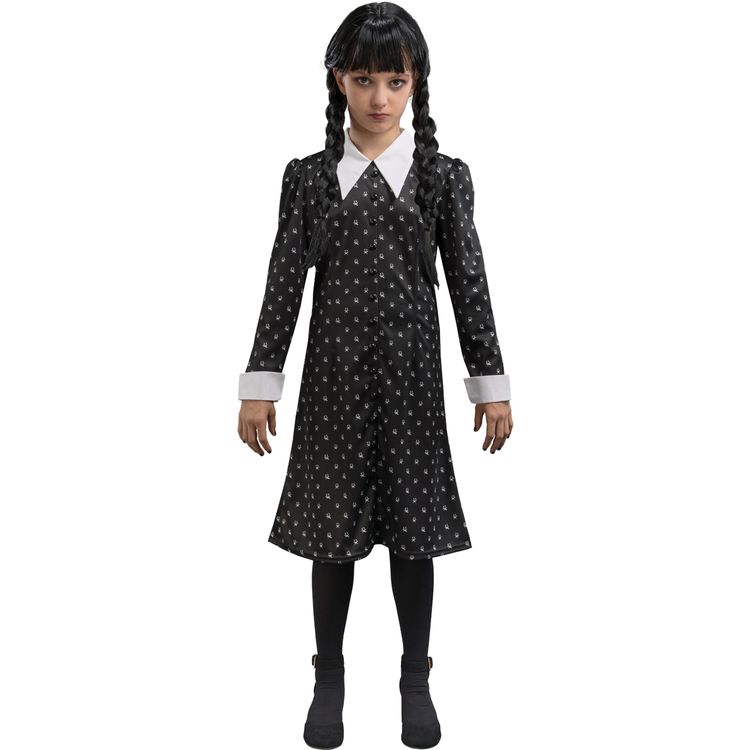 Wednesday Kostüm Halloween Kleid für Kinder Wednesday Kostüm Schuluniform Wednesday Addams für Kinder Gr. 140-164 schwarz Lizenzkostüm Halloween Fasching Karneval Mottoparty Kinderfasching Gruppenkostüm Familienkostüm