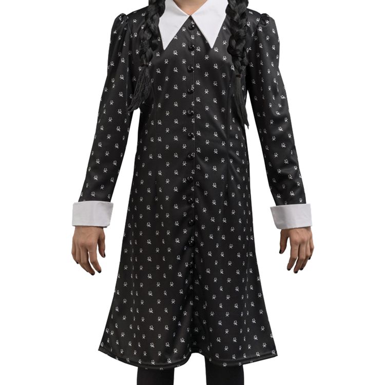 Wednesday Kostüm Halloween Kleid für Kinder Wednesday Kostüm Schuluniform Wednesday Addams für Kinder Gr. 140-164 schwarz Lizenzkostüm Halloween Fasching Karneval Mottoparty Kinderfasching Gruppenkostüm Familienkostüm