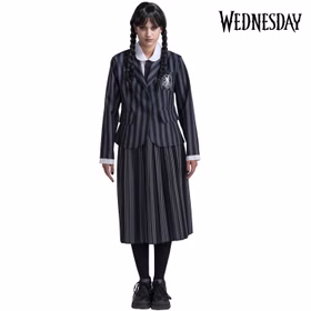 Wednesday Kostüm Schuluniform Wednesday Addams für Kinder Gr. XS-L schwarz Lizenzkostüm Halloween Fasching Karneval Mottoparty Kinderfasching Gruppenkostüm Familienkostüm