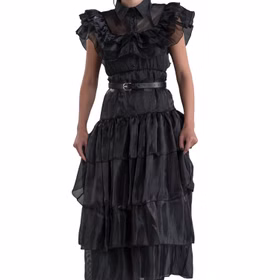 Wednesday Kostüm Ballkleid schwarz Rabenball für Damen Gr. S-L Halloween Lizenz-Kostüm Fasching Karneval Mottoparty Gruppenkostüm Familienkostüm