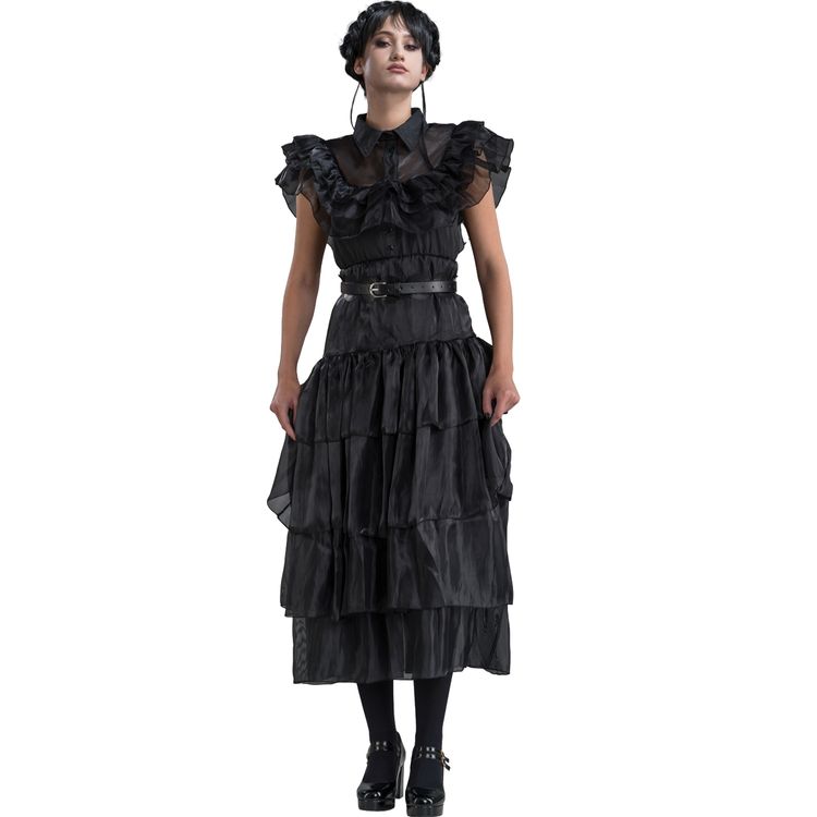 Wednesday Kostüm Ballkleid schwarz Rabenball für Damen Wednesday Kostüm Ballkleid schwarz Rabenball für Damen Gr. S-L Halloween Lizenz-Kostüm Fasching Karneval Mottoparty Gruppenkostüm Familienkostüm