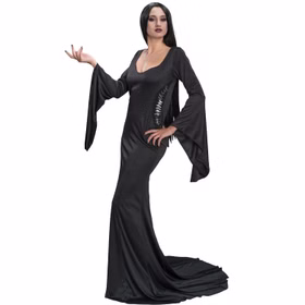 Morticia Addams Kostüm Halloween Kleid schwarz für Damen Gr. S-XL Lizenz-Kostüm Halloween Fasching Karneval Mottoparty Gruppenkostüm Familienkostüm
