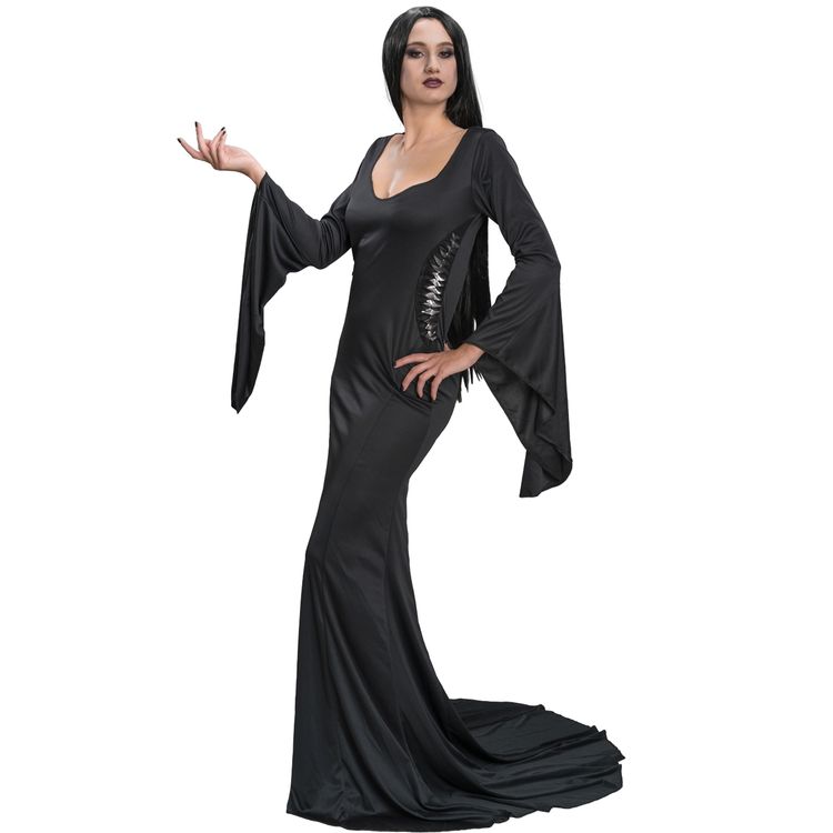 Morticia Addams Kostüm Halloween Kleid schwarz für Damen Morticia Addams Kostüm Halloween Kleid schwarz für Damen Gr. S-XL Lizenz-Kostüm Halloween Fasching Karneval Mottoparty Gruppenkostüm Familienkostüm